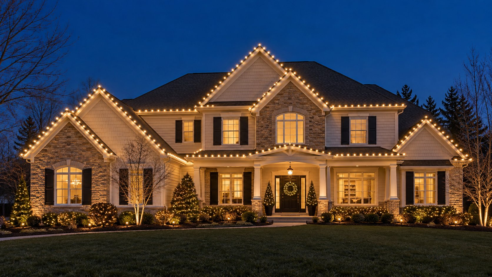 christmas lights installed by red bird roofing in carmel in